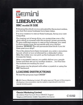 Liberator (1983)(Gemini Games)[LIBERAT] box cover back